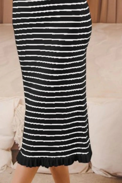 SO ME Stripe Sleeveless Sweater Knit Maxi Dress With Ruffled Hem - Fashorio