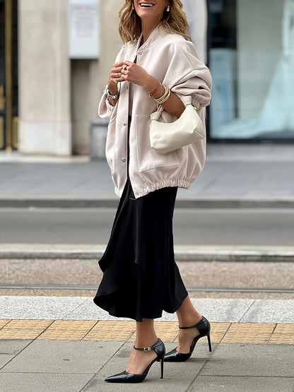 Oversized Button Up Long Sleeve Jacket – Casual Outerwear - Fashorio