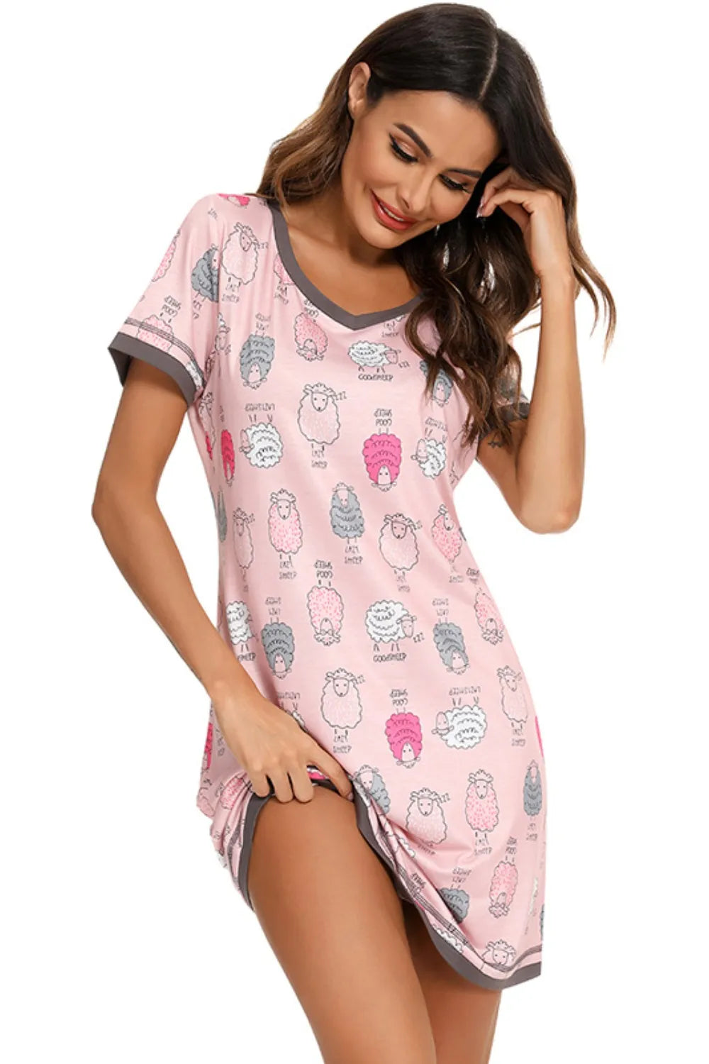 Contrast Trim Short Sleeve Lounge Dress - Fashorio