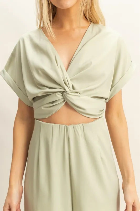 HYFVE Twisted Front Short Sleeve Top and Wide Leg Pants Set - Fashorio