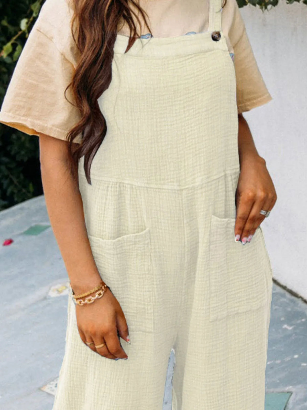 Casual Wide Leg Textured Overalls, view 24