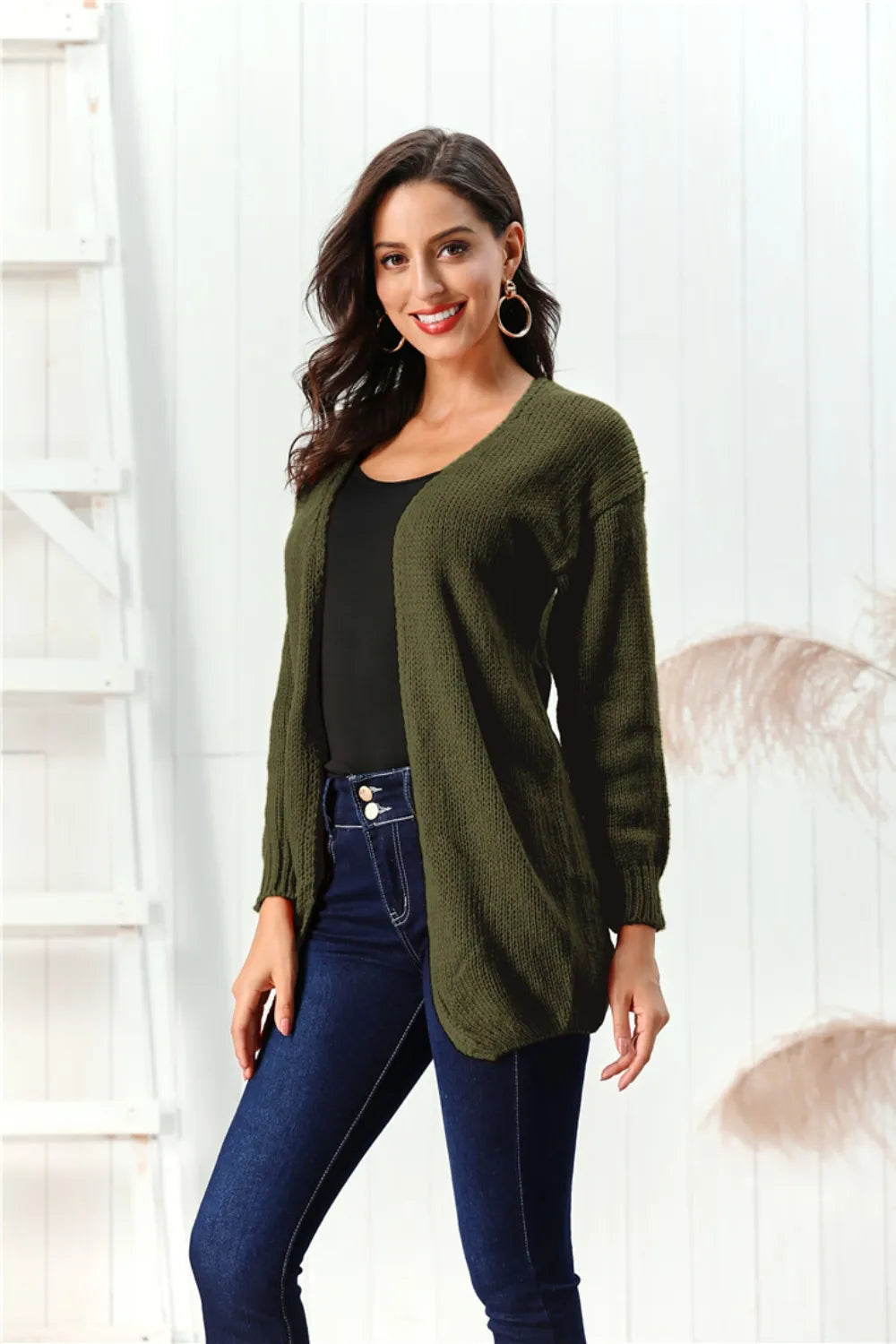 Open Front Long Sleeve Cardigan - Fashorio