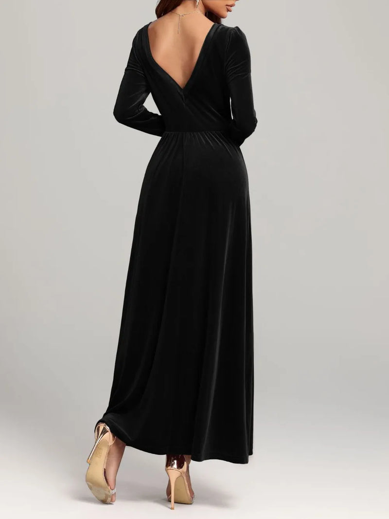 velvet square neck long sleeve dress front view