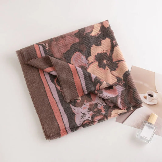 Printed Raw Hem Polyester Scarf Brown One Size - Fashorio