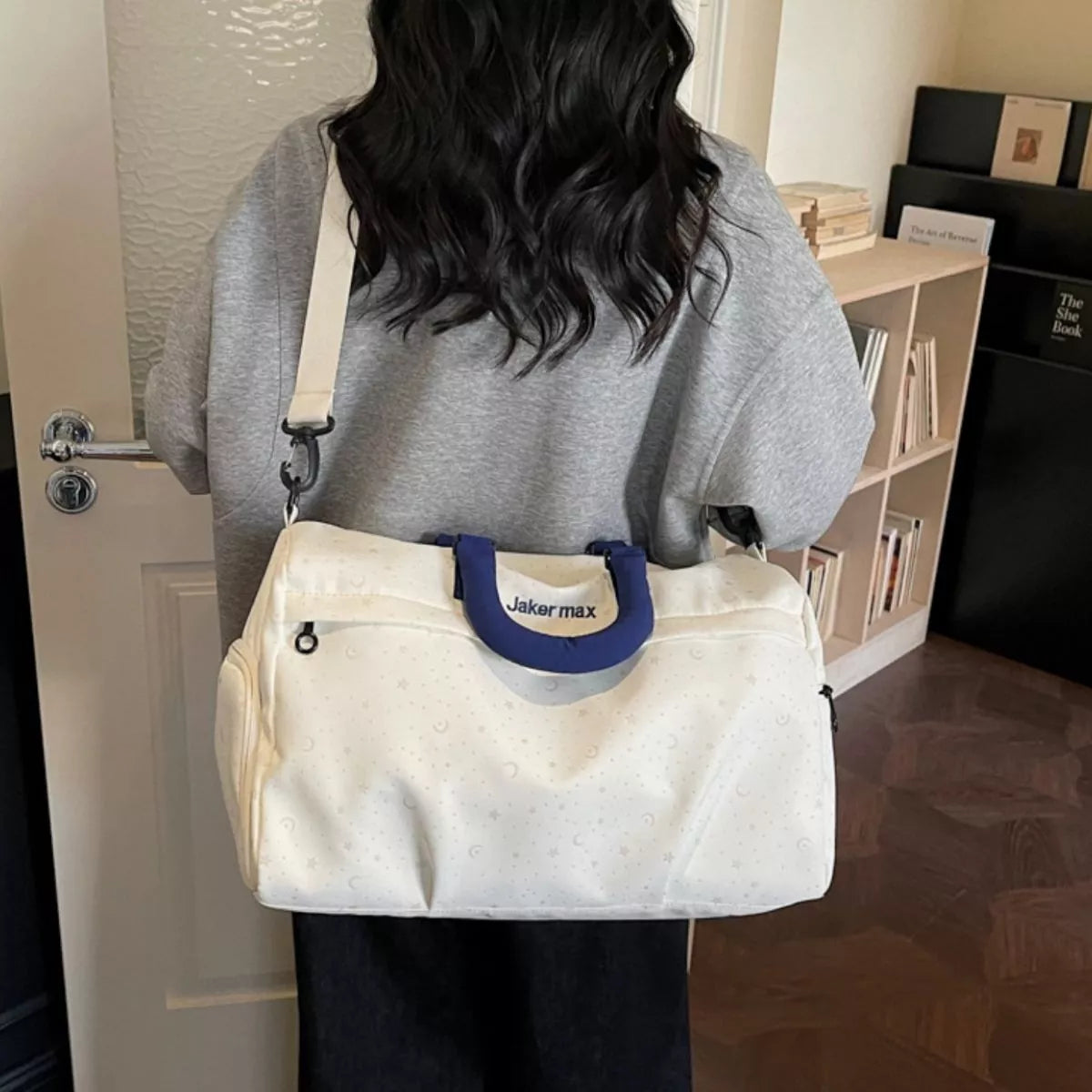 Nylon duffel side view with carry handles