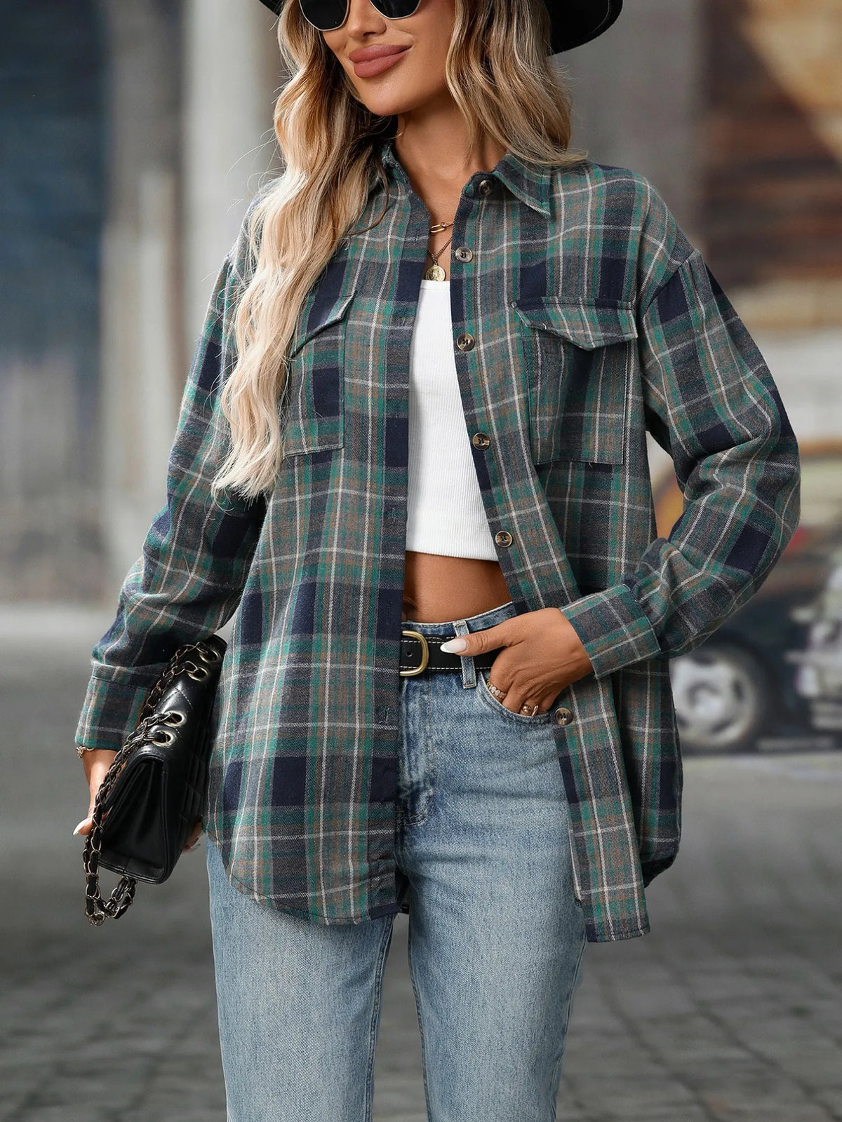 Oversized Plaid Button Up Shirt, view 26
