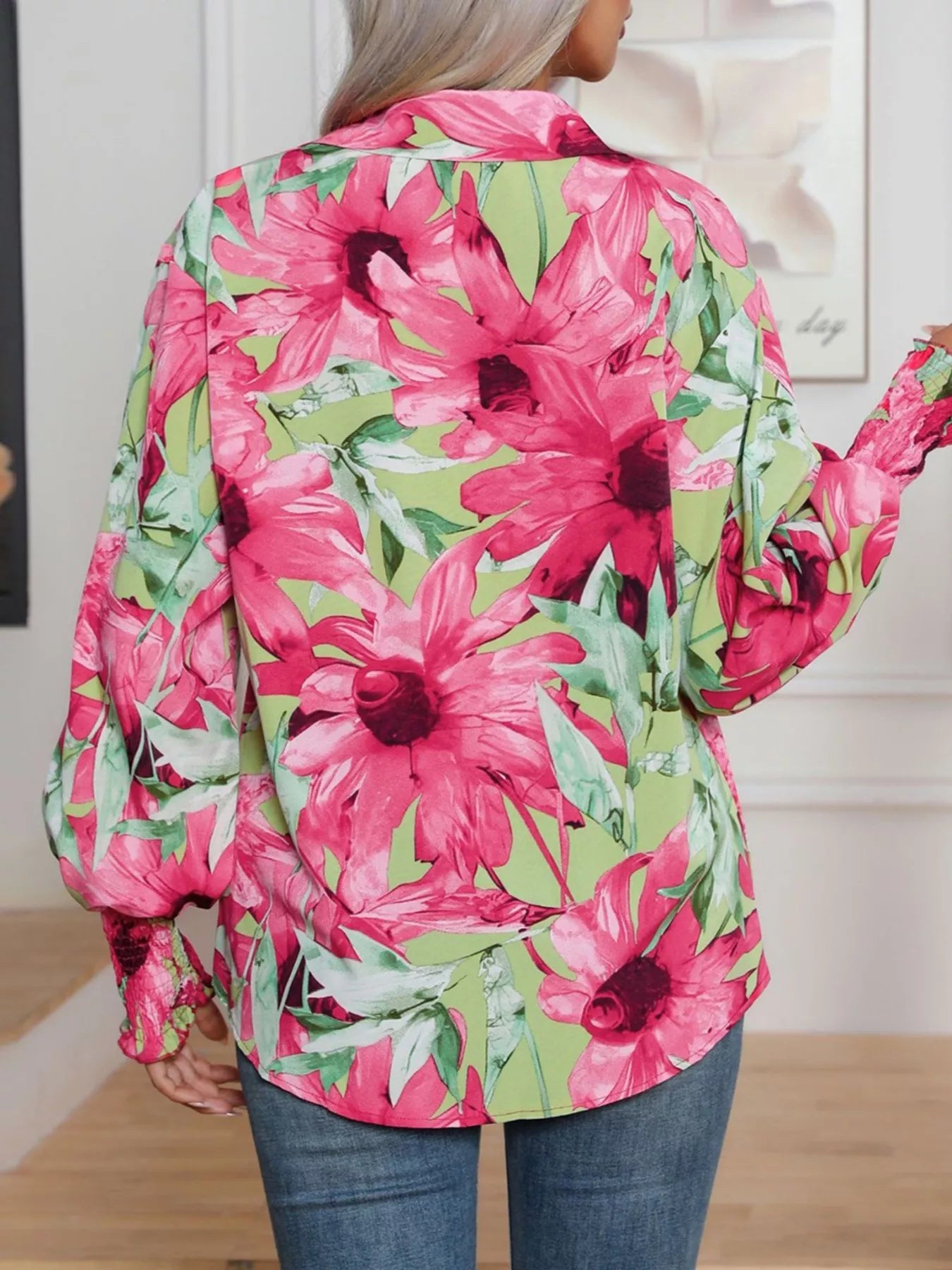 Printed Button Up Long Sleeve Shirt - Fashorio