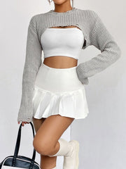Distressed Long Sleeve Cropped Sweater - Fashorio