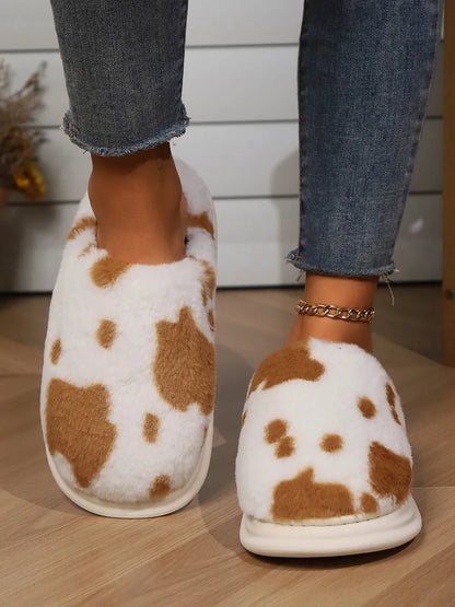 Animal Print Faux Fur Slippers - Fashorio