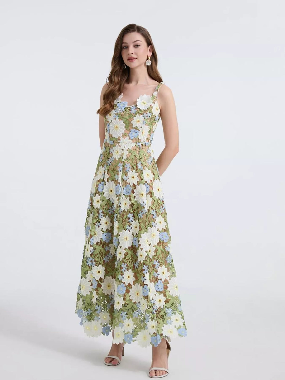 Embroidered maxi dress full length view