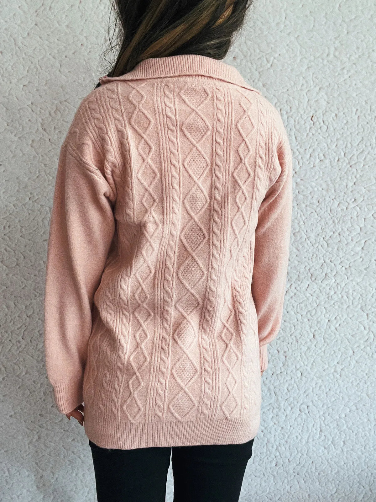 Texture zip collar long sleeve sweater, layered view