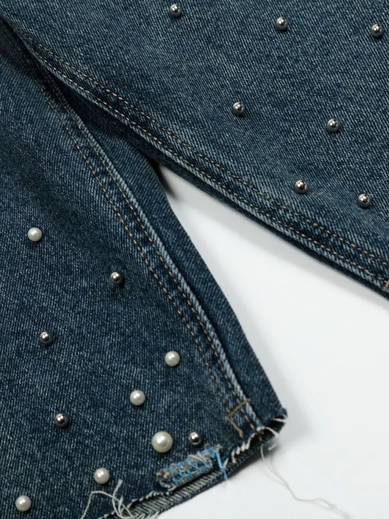 Men's Pearl Embellished Wide Leg Denim Shorts - Fashorio