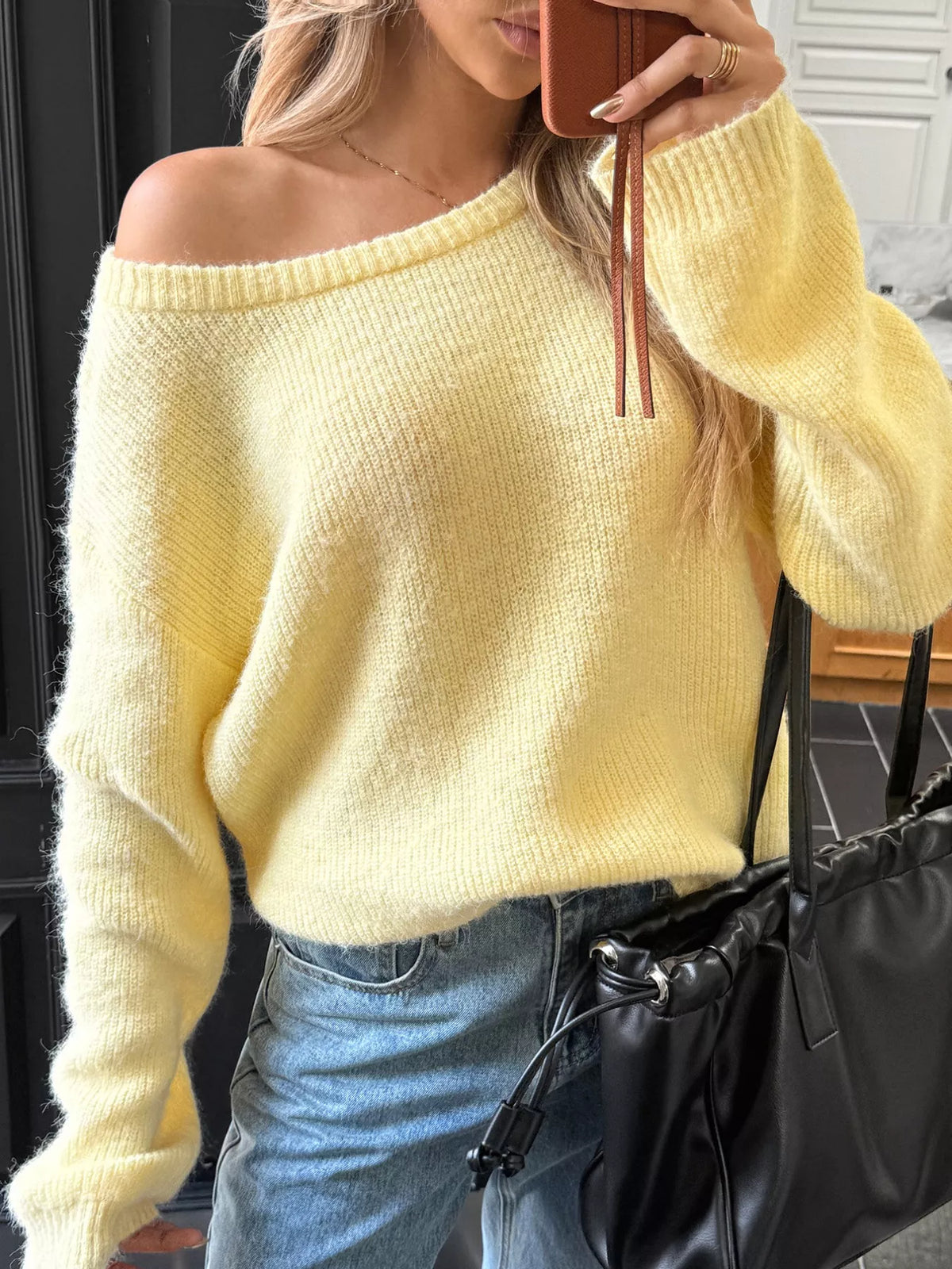 One Shoulder Ribbed Knit Sweater, view 9