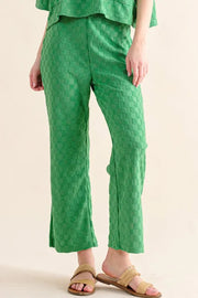 And The Why Brushed Texture Checker Board Pattern Casual Pants GREEN - Fashorio