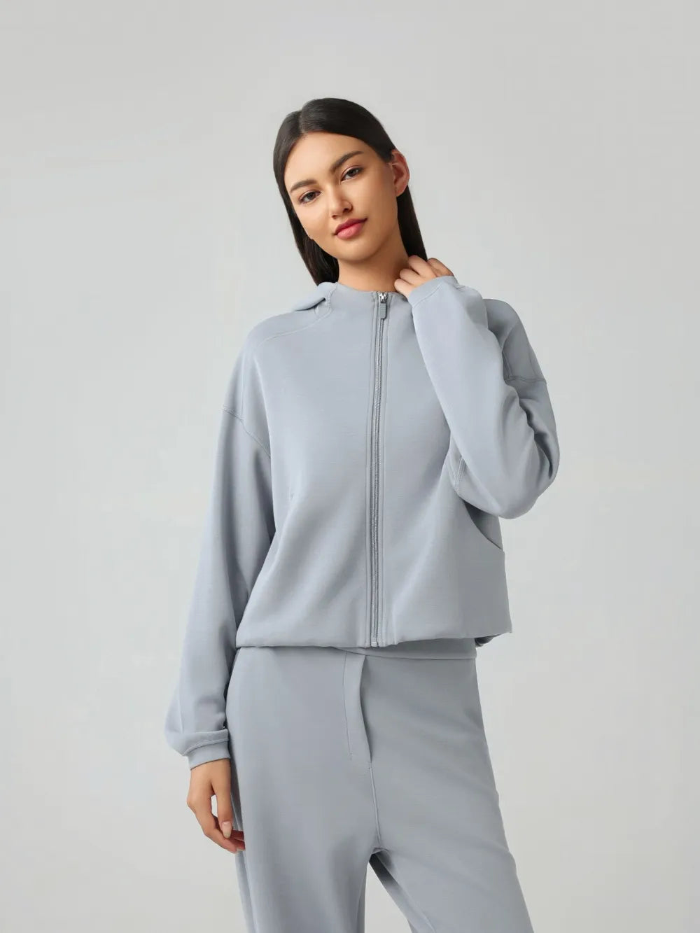 Millennia Zip Up Dropped Shouder Active Hooded - Fashorio