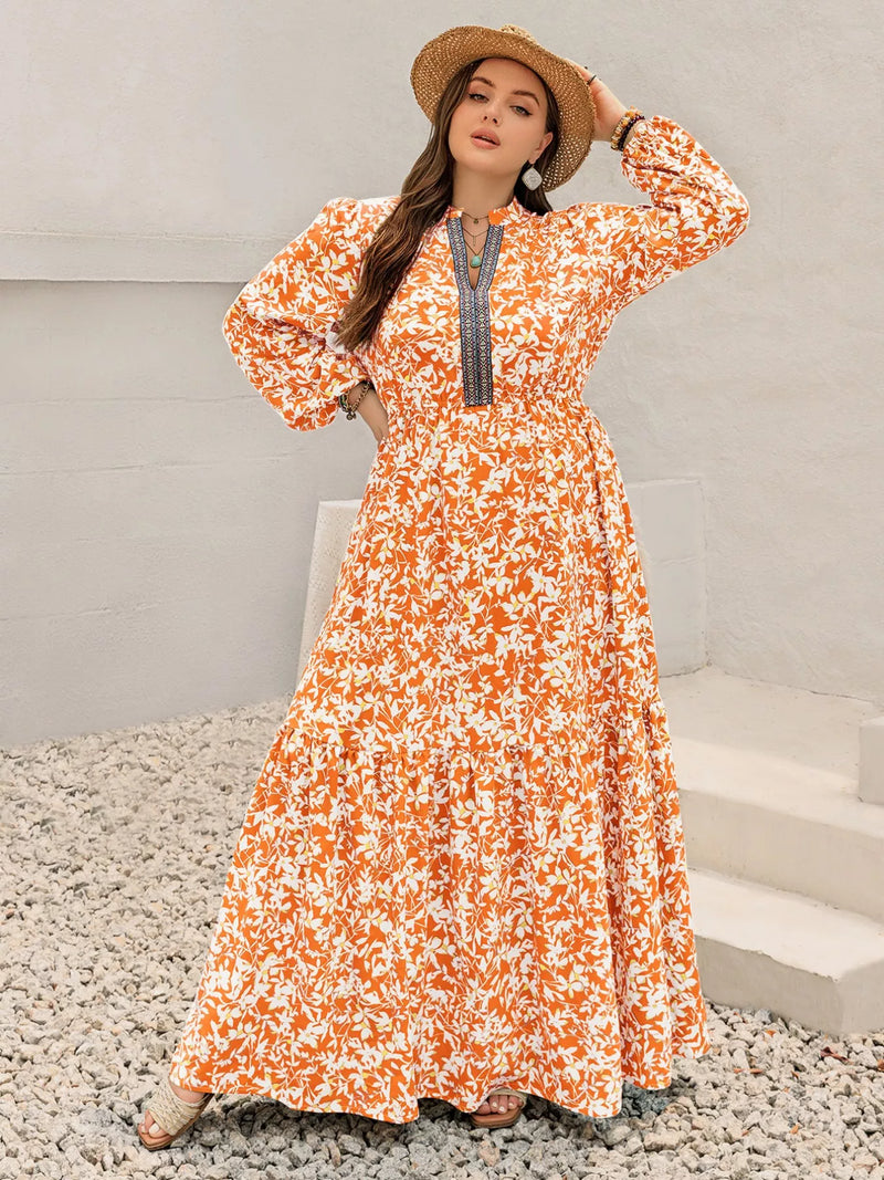 boho floral print maxi dress in tangerine front view