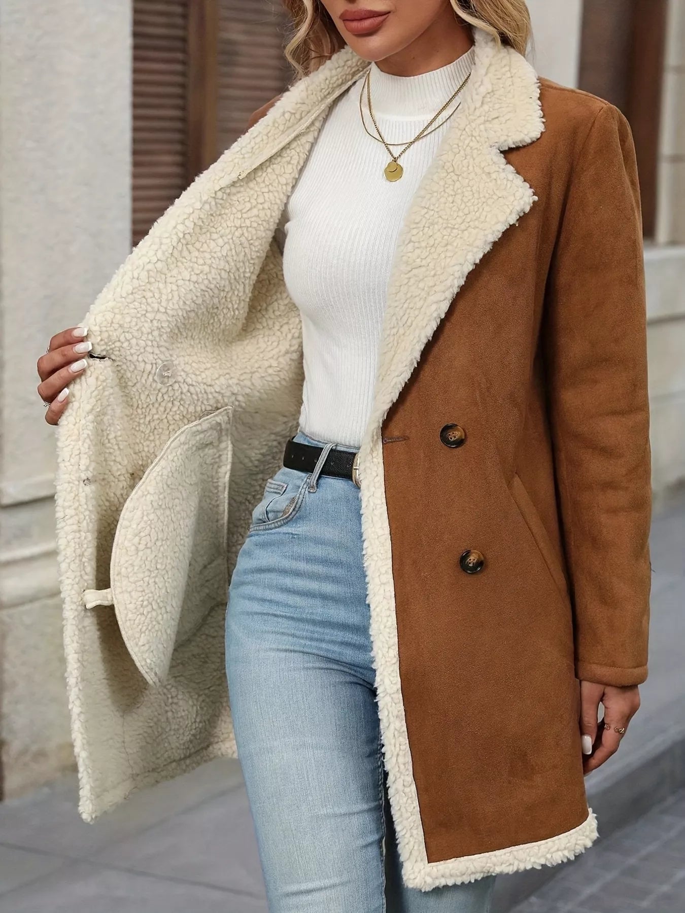 Women’s Sherpa Lined Button Up Jacket with Pockets - Fashorio