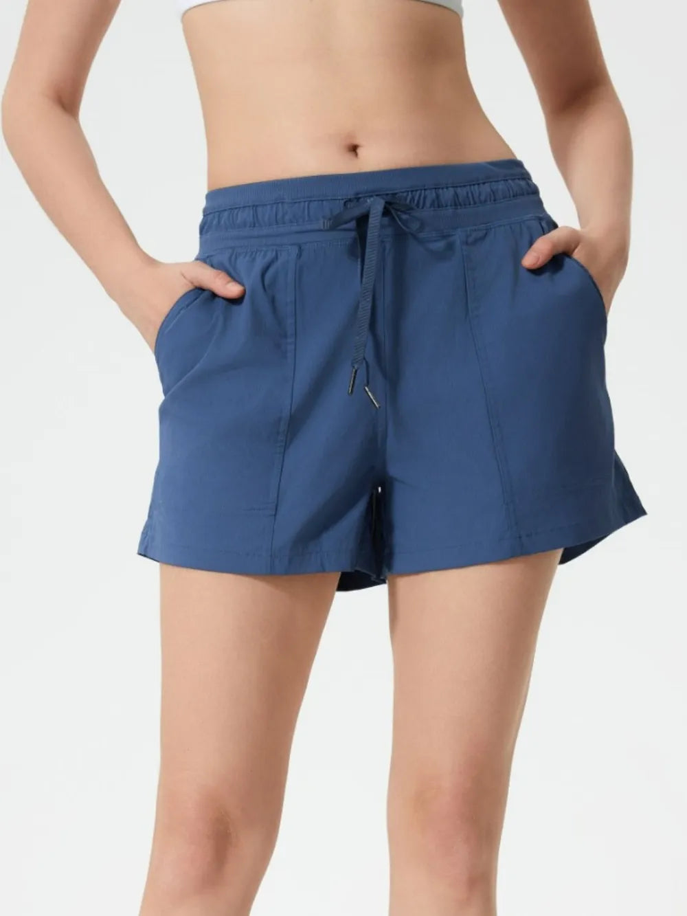Millennia Drawstring Active Shorts with Pockets Dusty Blue - Fashorio