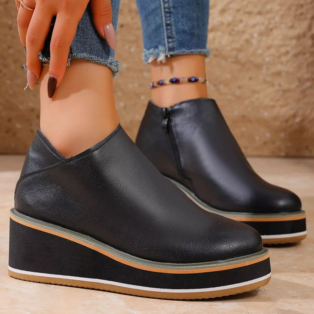 Wedge boots inner side view