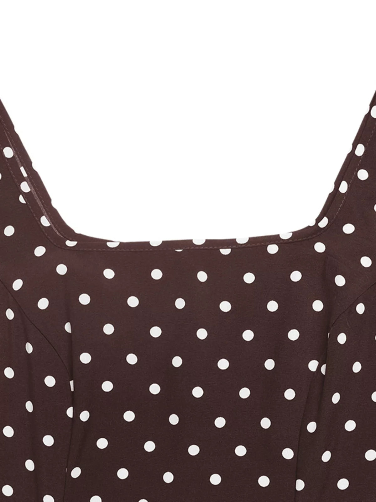 Polka dot sleeveless maxi dress in coffee brown full length view