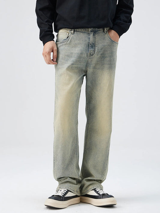 Men's Full Size Wide Leg Jeans Plus Size Yellow Mud Color - Fashorio