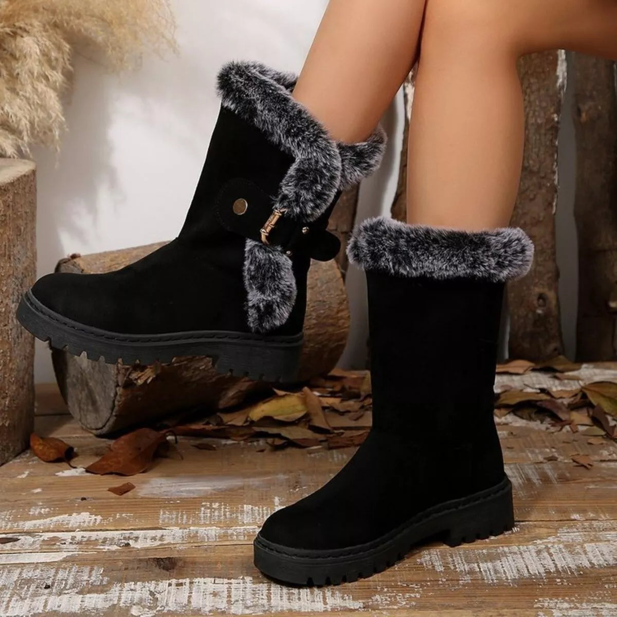 black platform round toe boots back view
