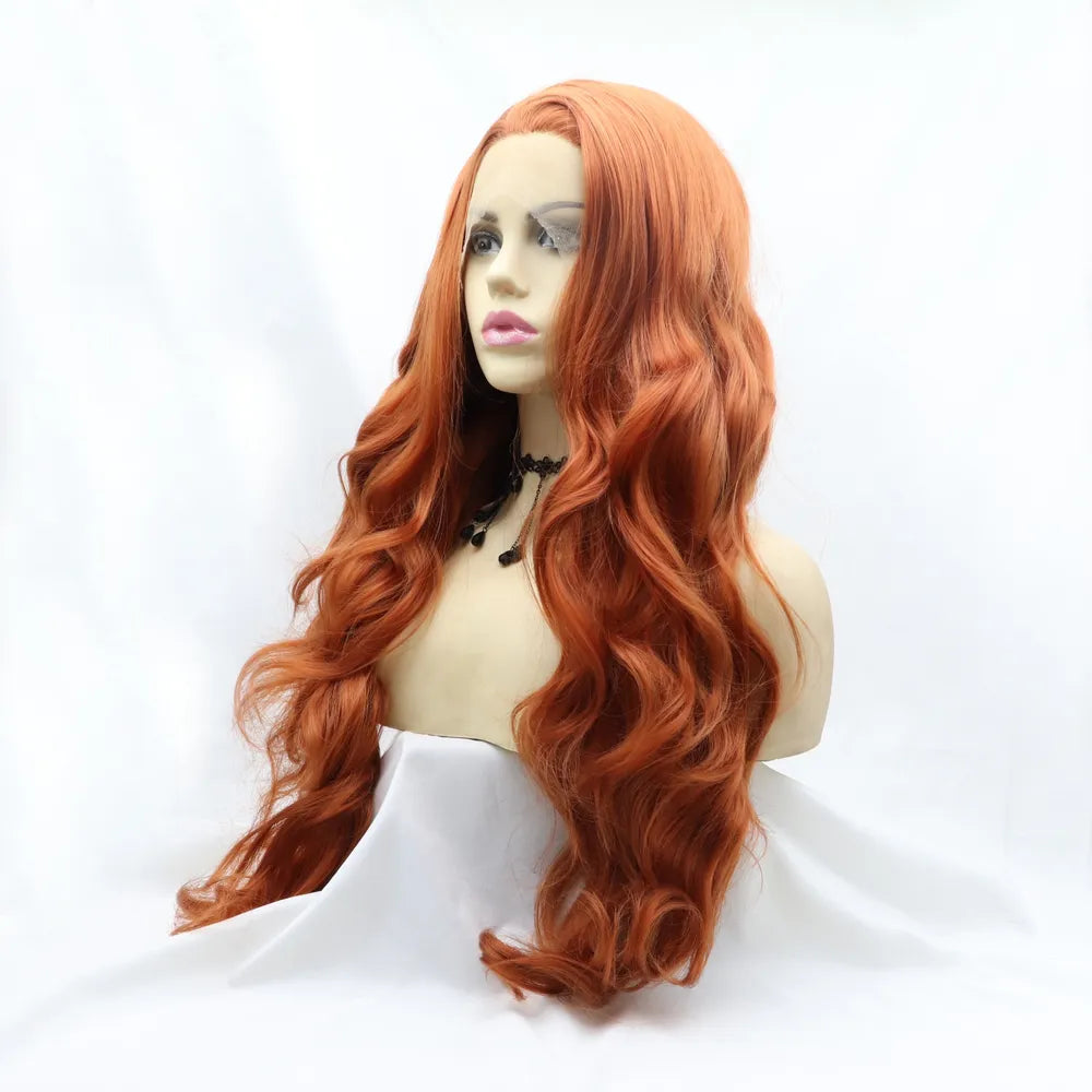 Side view of long wavy wig