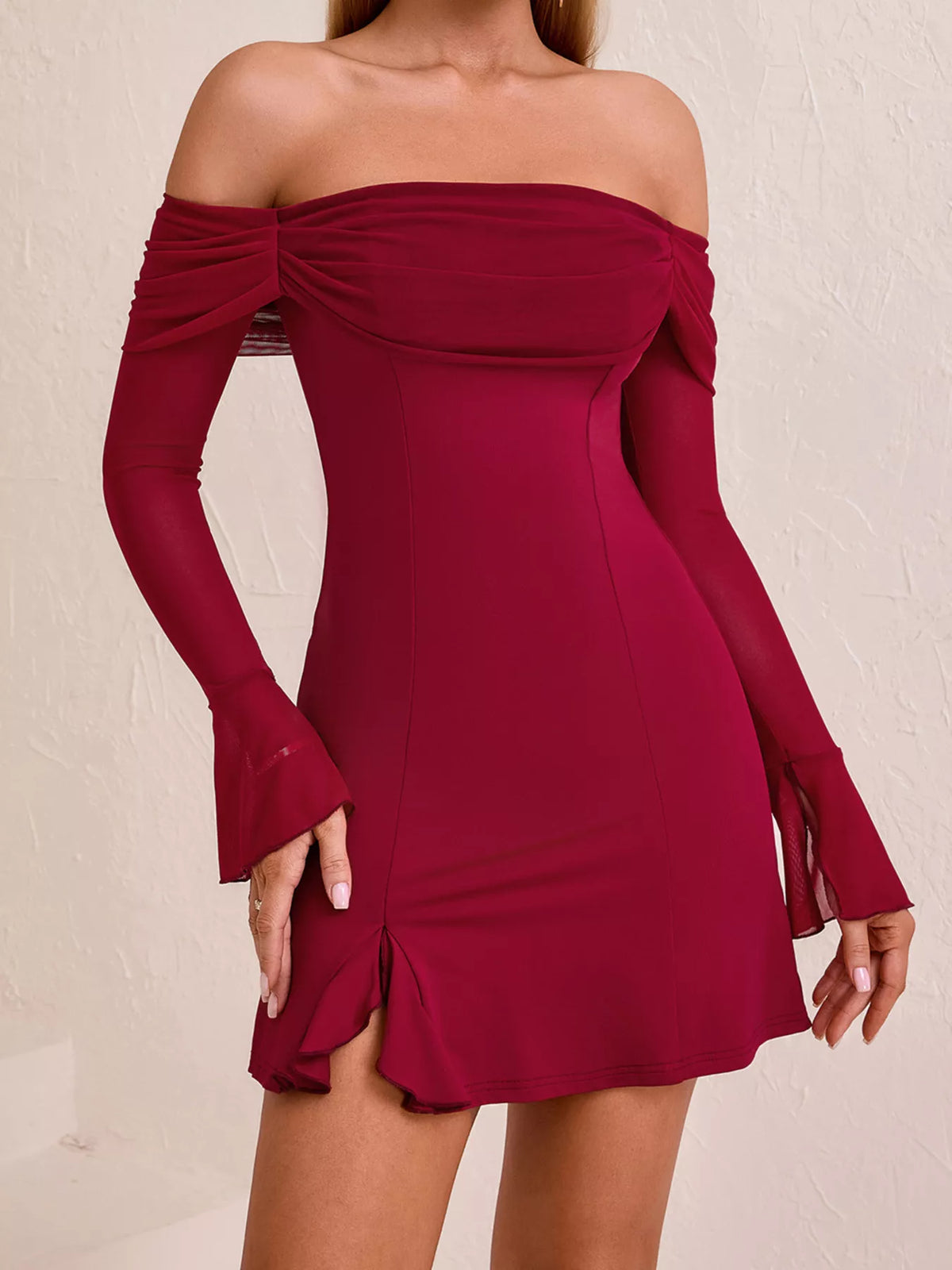 Mesh sleeve mini dress full length