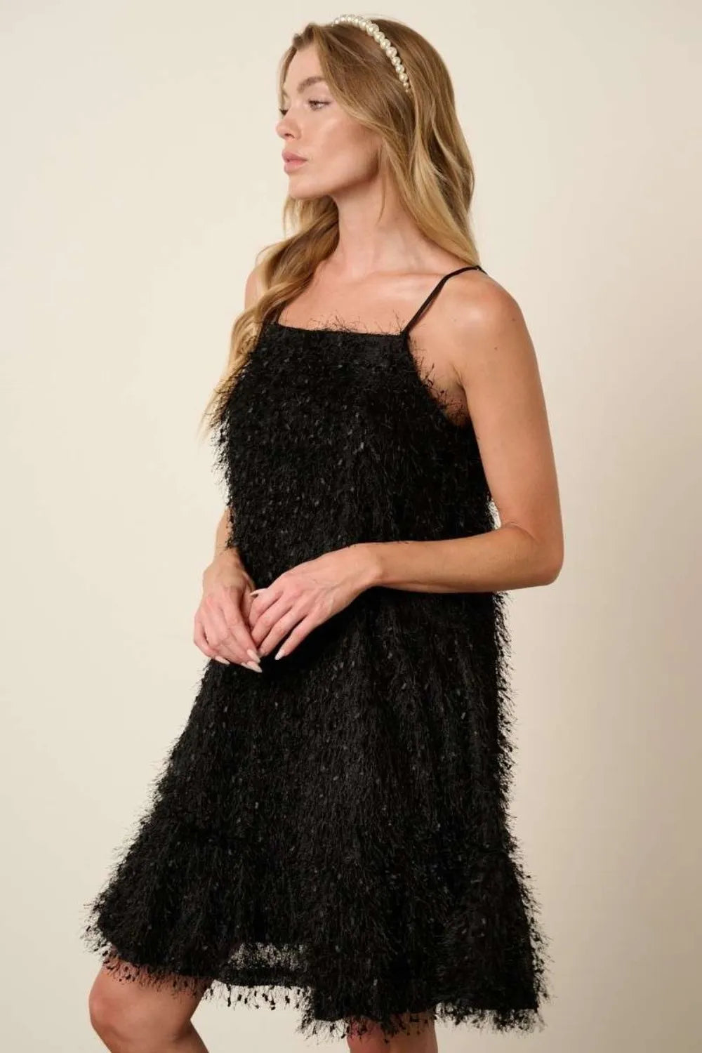 Feather Ruffle Hem Mini Cami Dress side view