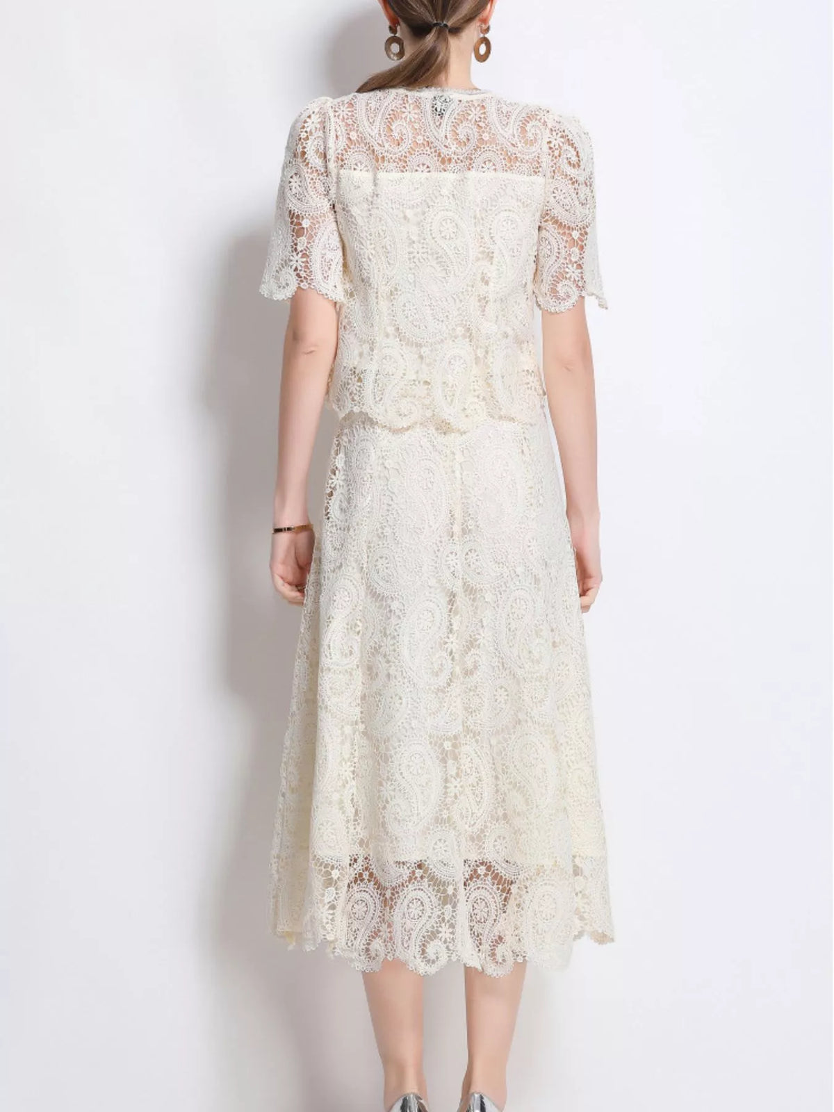 Lace top and skirt set fabric texture close up