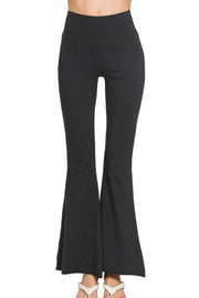 Zenana Raw Edge Hem Flare Yoga Pants BLACK - Fashorio