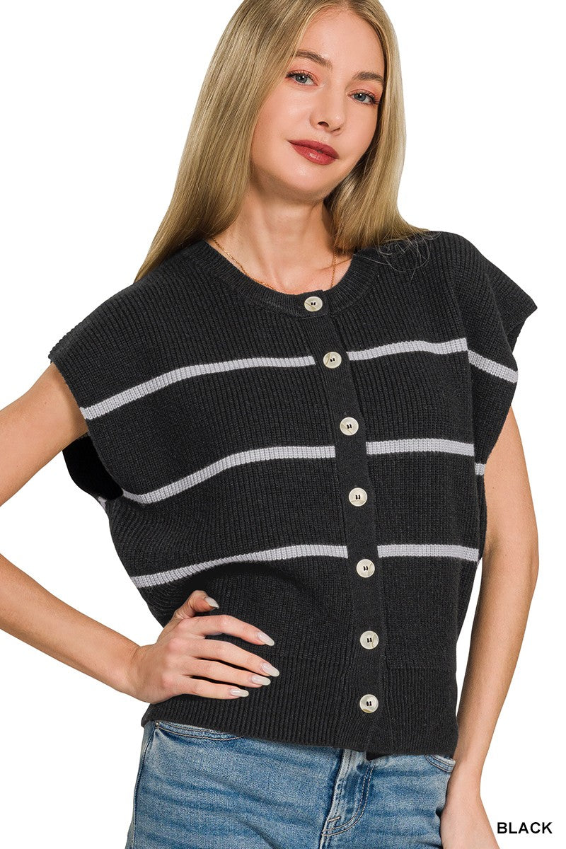 Striped viscose button down sweater vest front view