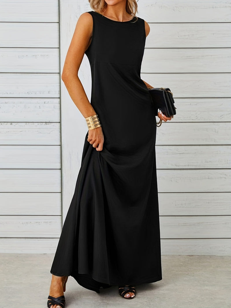 Black sleeveless flowy maxi dress front view