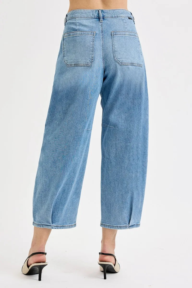 Full length styling of mid rise cropped jeans