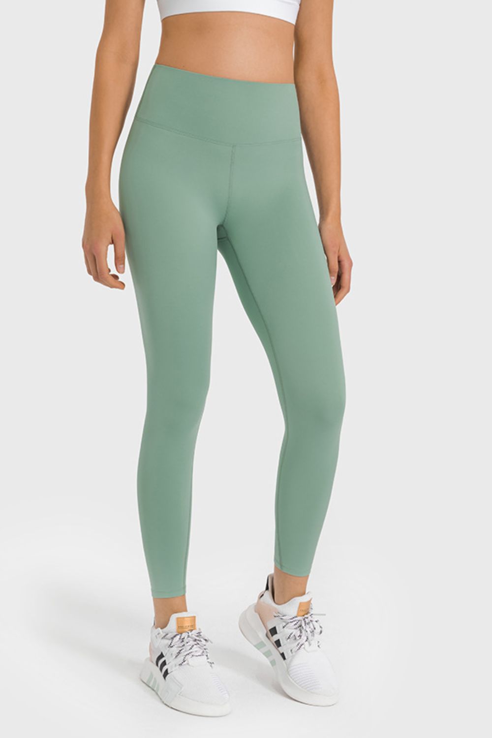 high waist ankle length yoga leggings front view