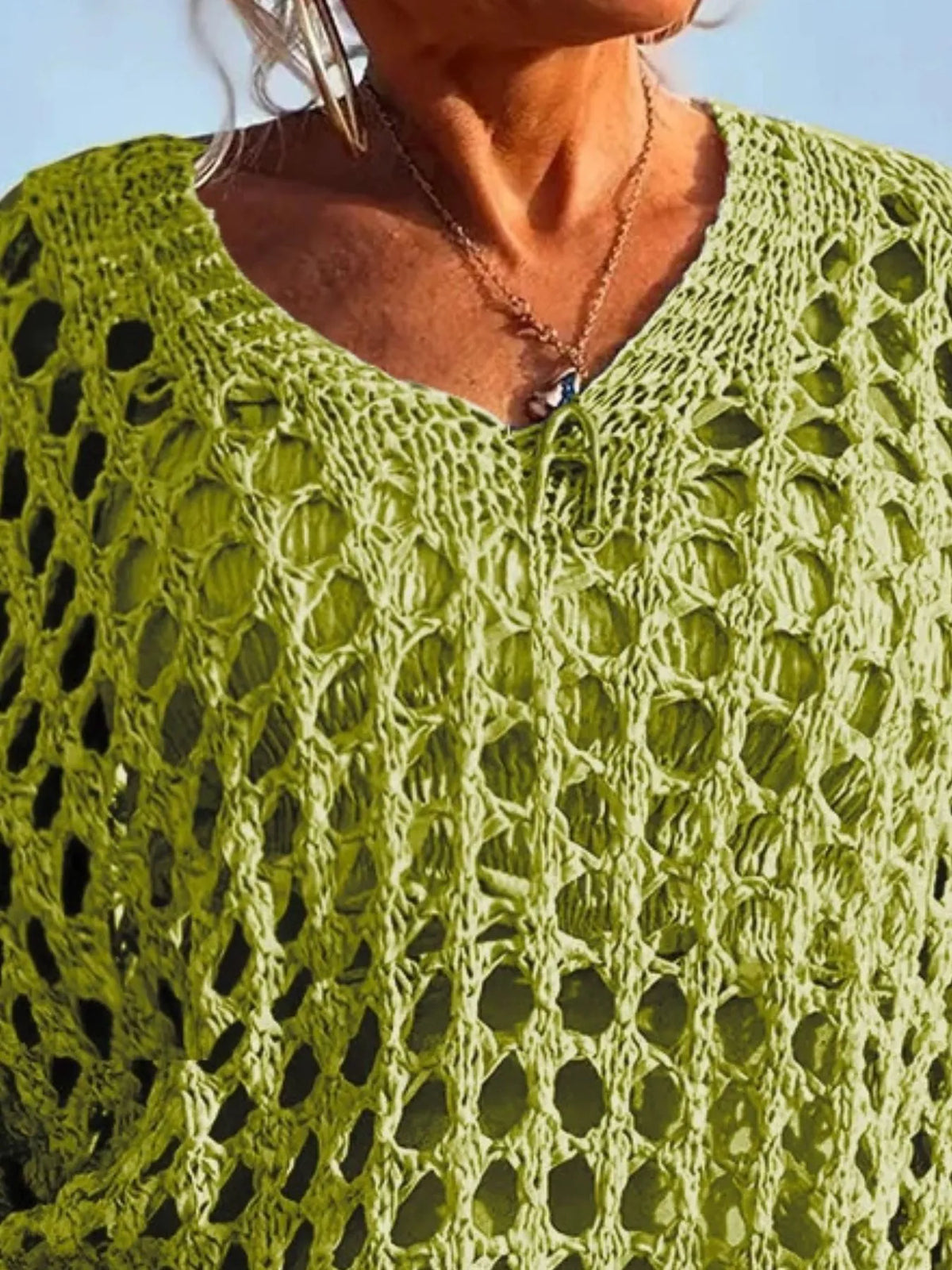 Crochet long sleeve knit cover up, styled look
