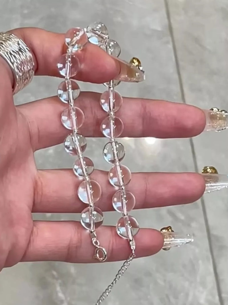 Sterling silver crystal beaded bracelet front view