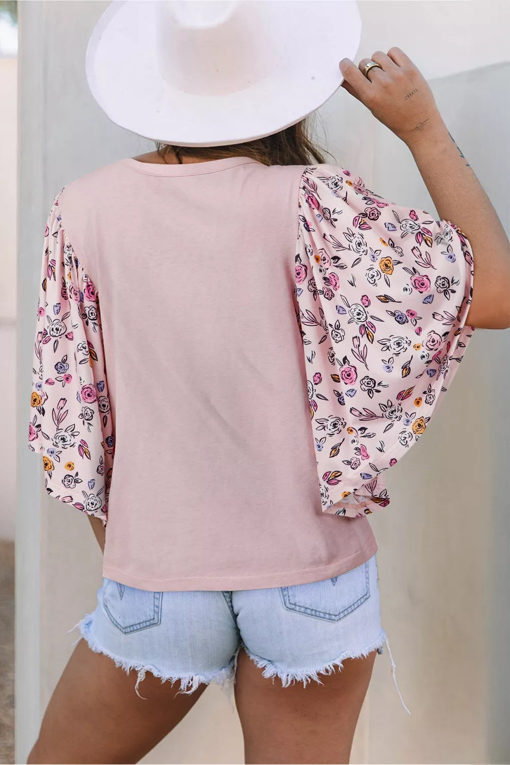 Dusty pink patchwork blouse bell sleeve detail
