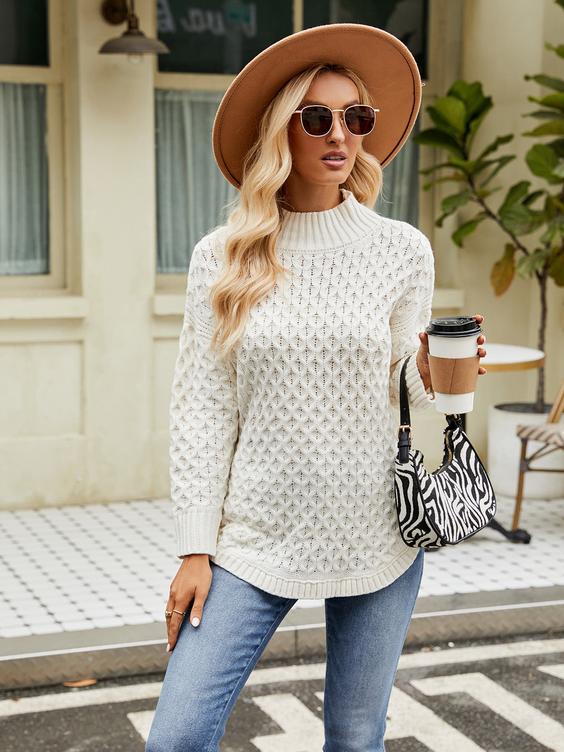 Mock Neck Slit Sweater - Fashorio