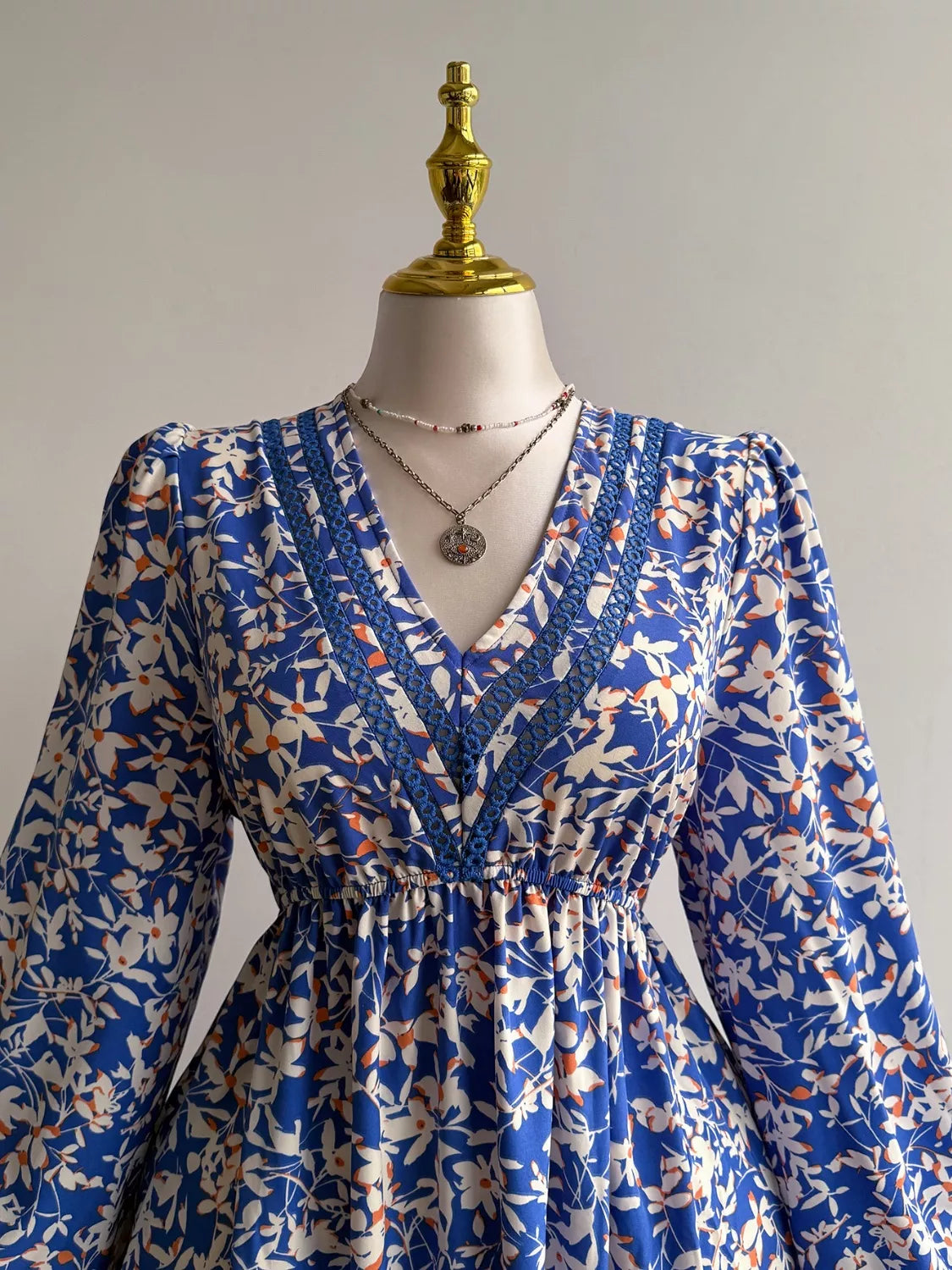 Plus size floral V neck long sleeve maxi dress back view