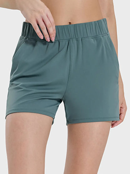 Millennia Elastic Waist Active Shorts Turquoise - Fashorio