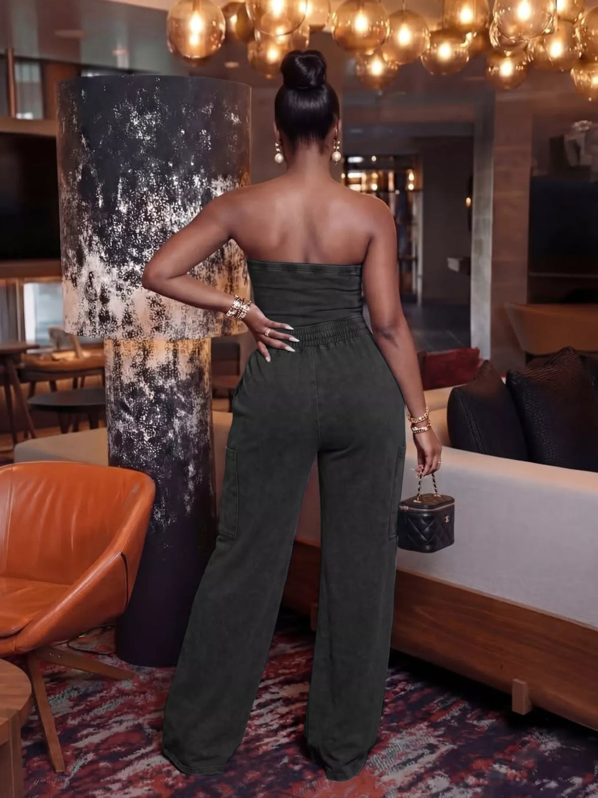 Strapless jumpsuit bodice detail