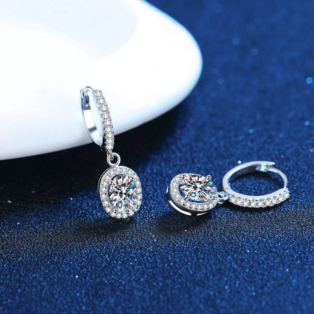 Moissanite drop earrings with the matching gift box