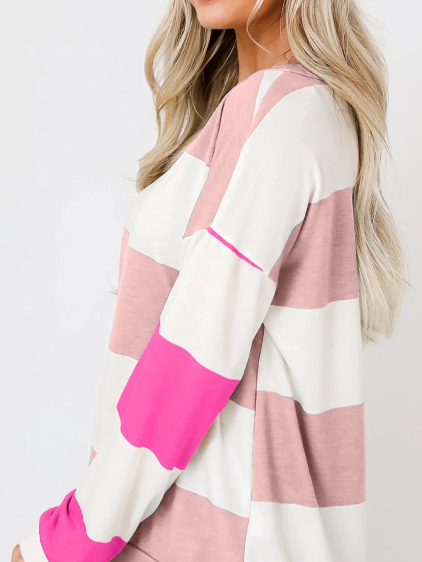 Color Block Drop Shoulder Long Sleeve Top - Fashorio