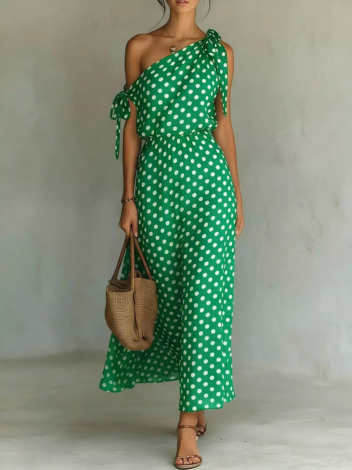 Flowy polka dot maxi dress full length