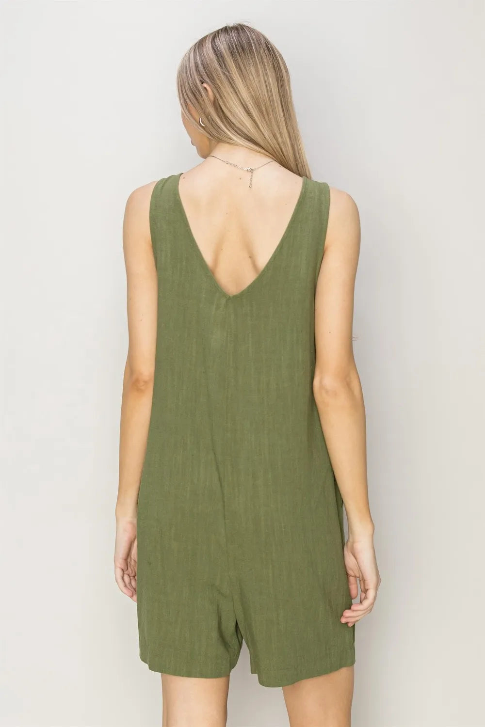 V Neck Sleeveless Romper with Pockets back view