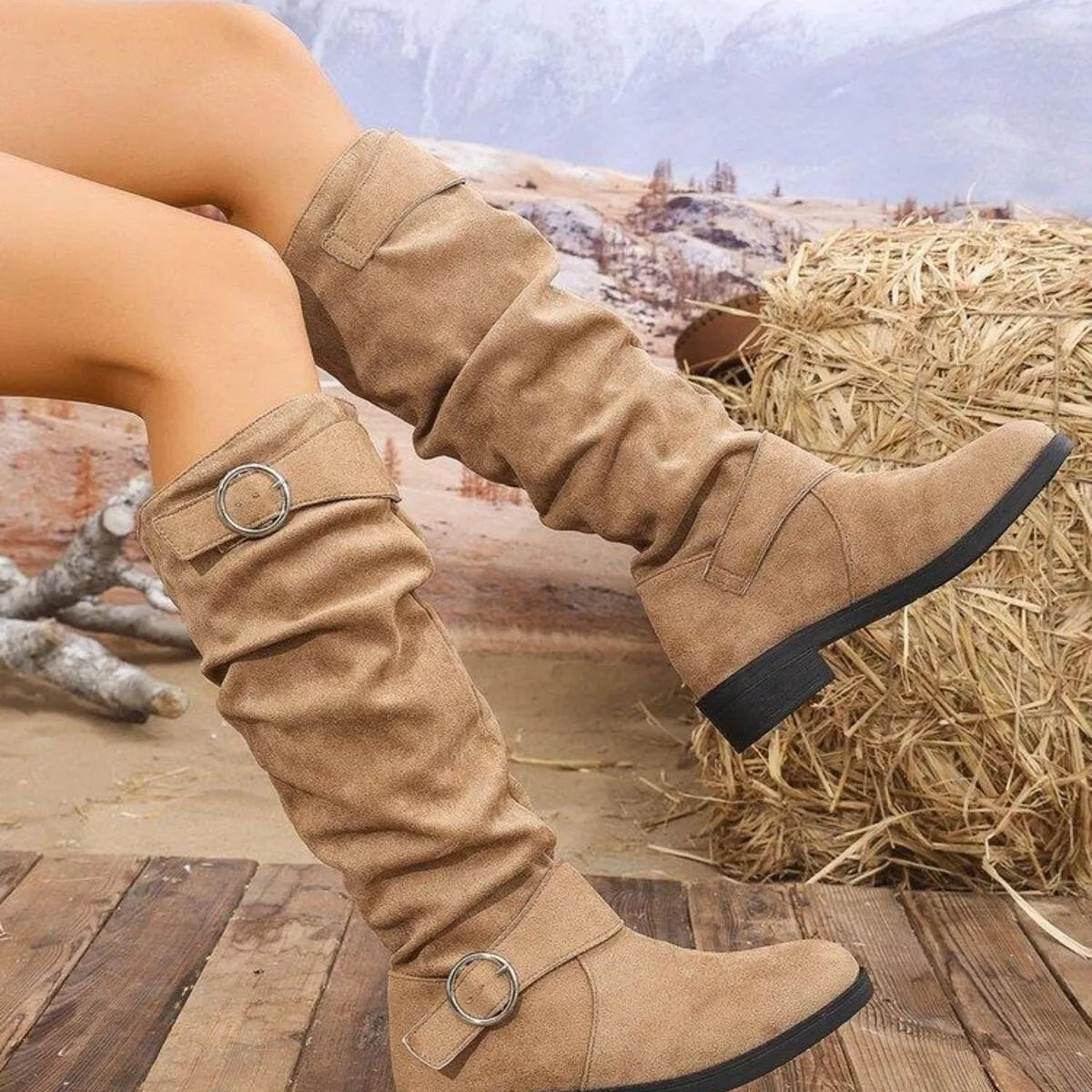 Suede slouch boots sole and tread