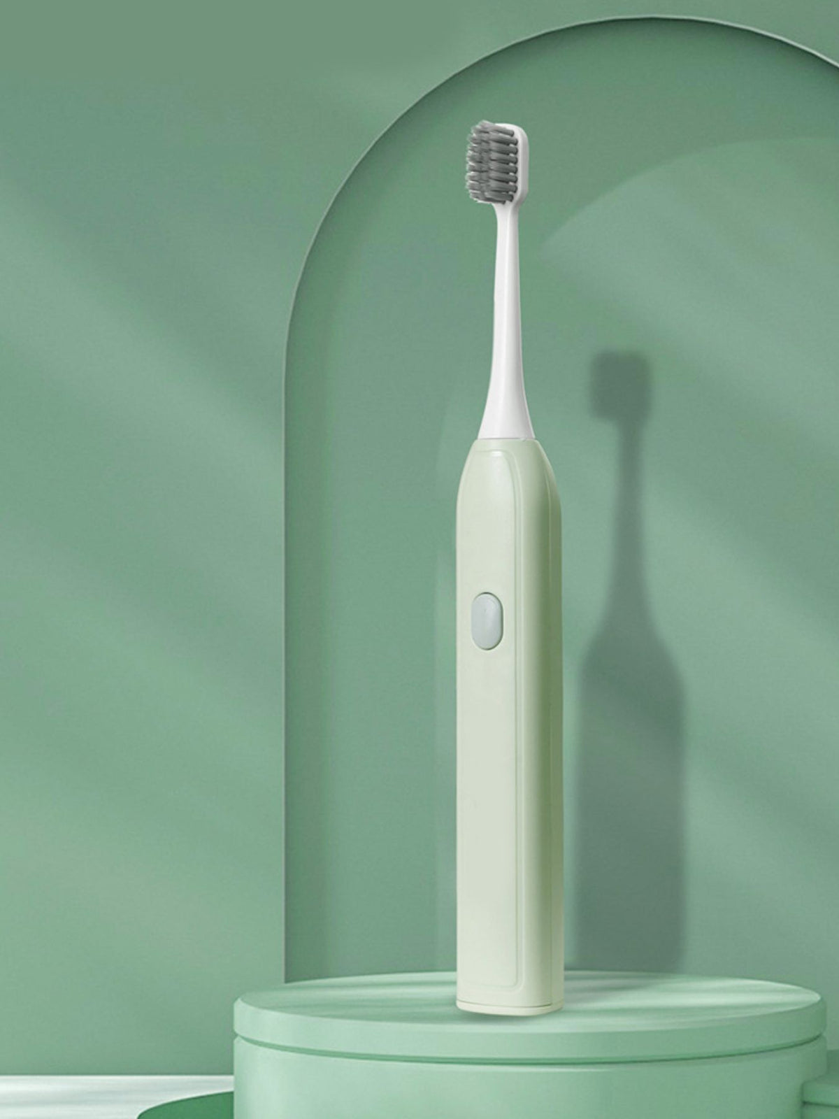 Portable toothbrush standing upright