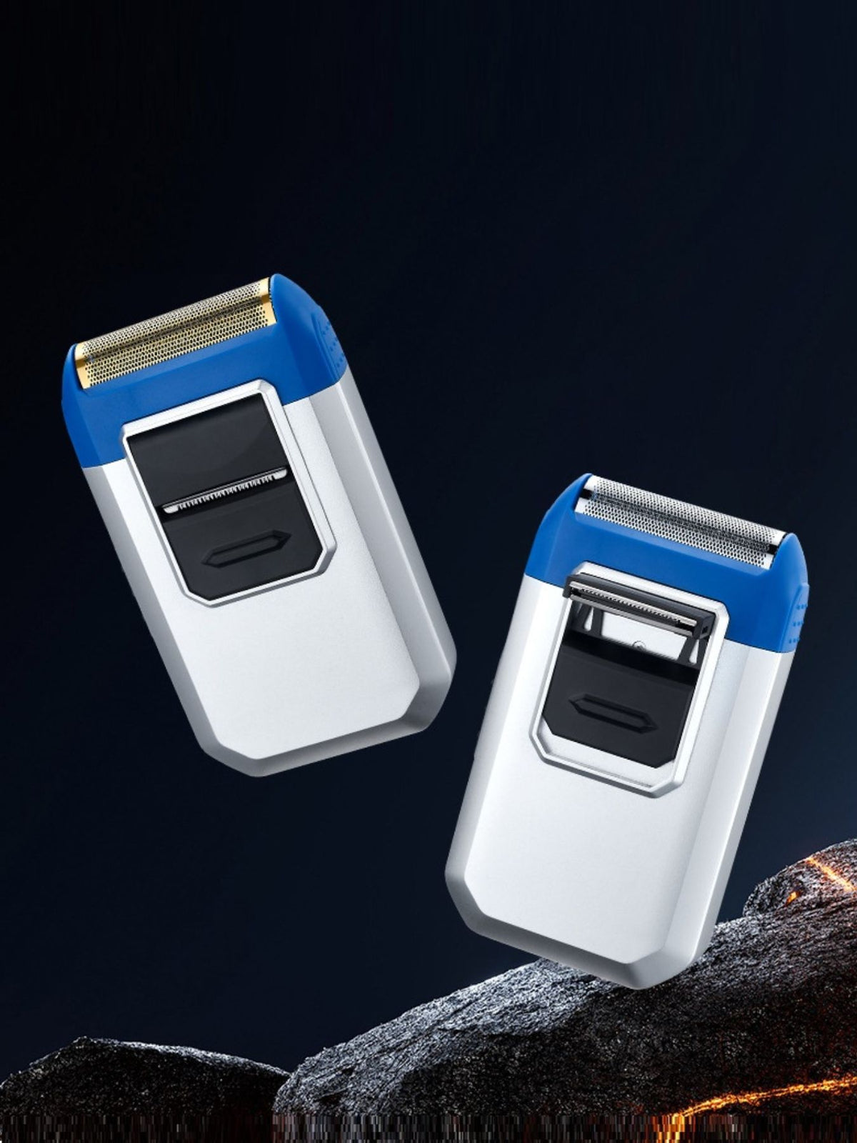 Silver portable mini electric shaver front view