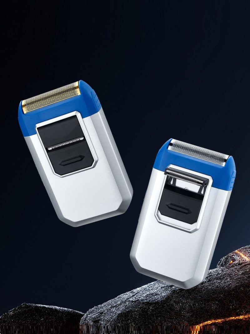 Silver portable mini electric shaver front view